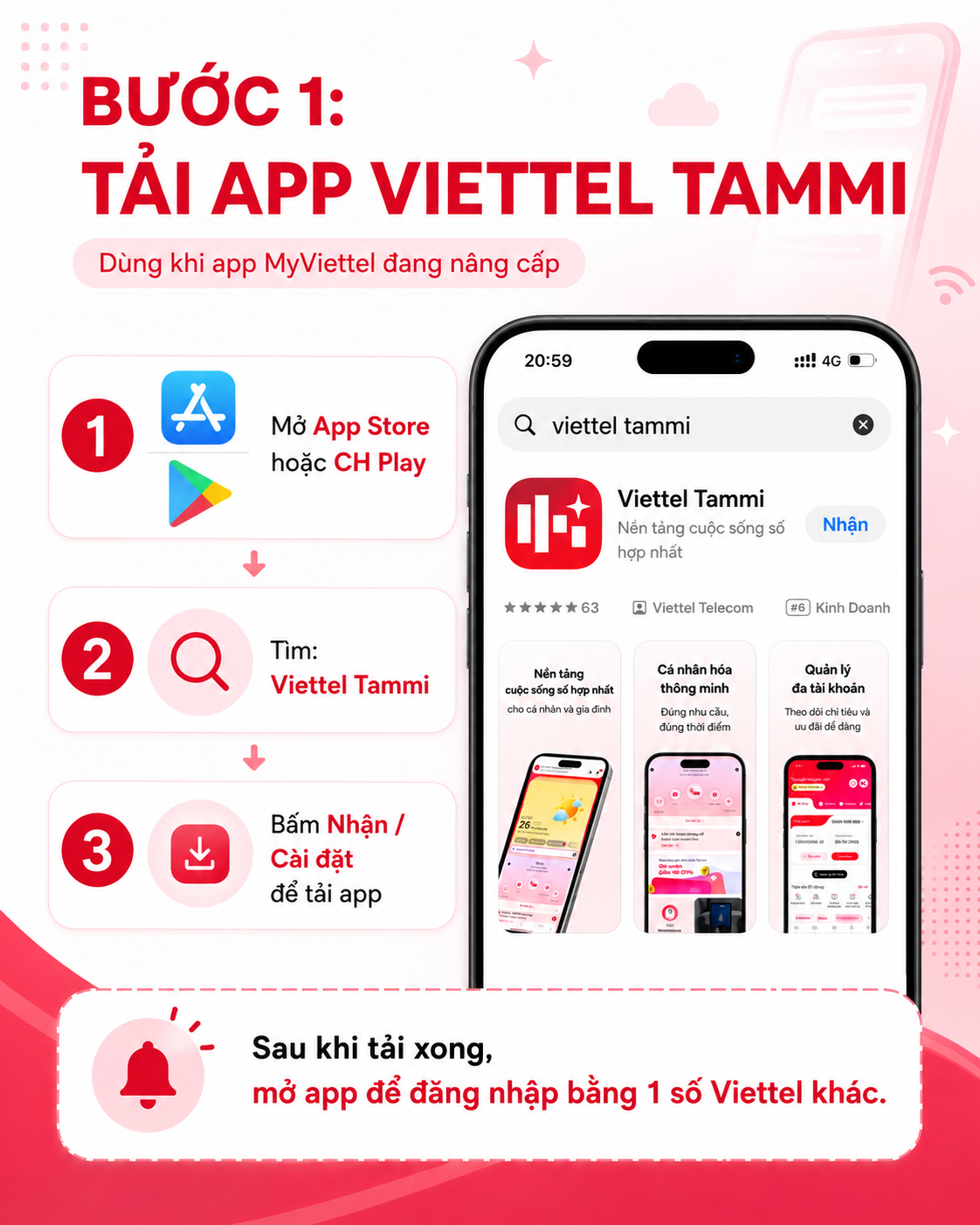Bước 1 tải ứng dụng Viettel Tammi