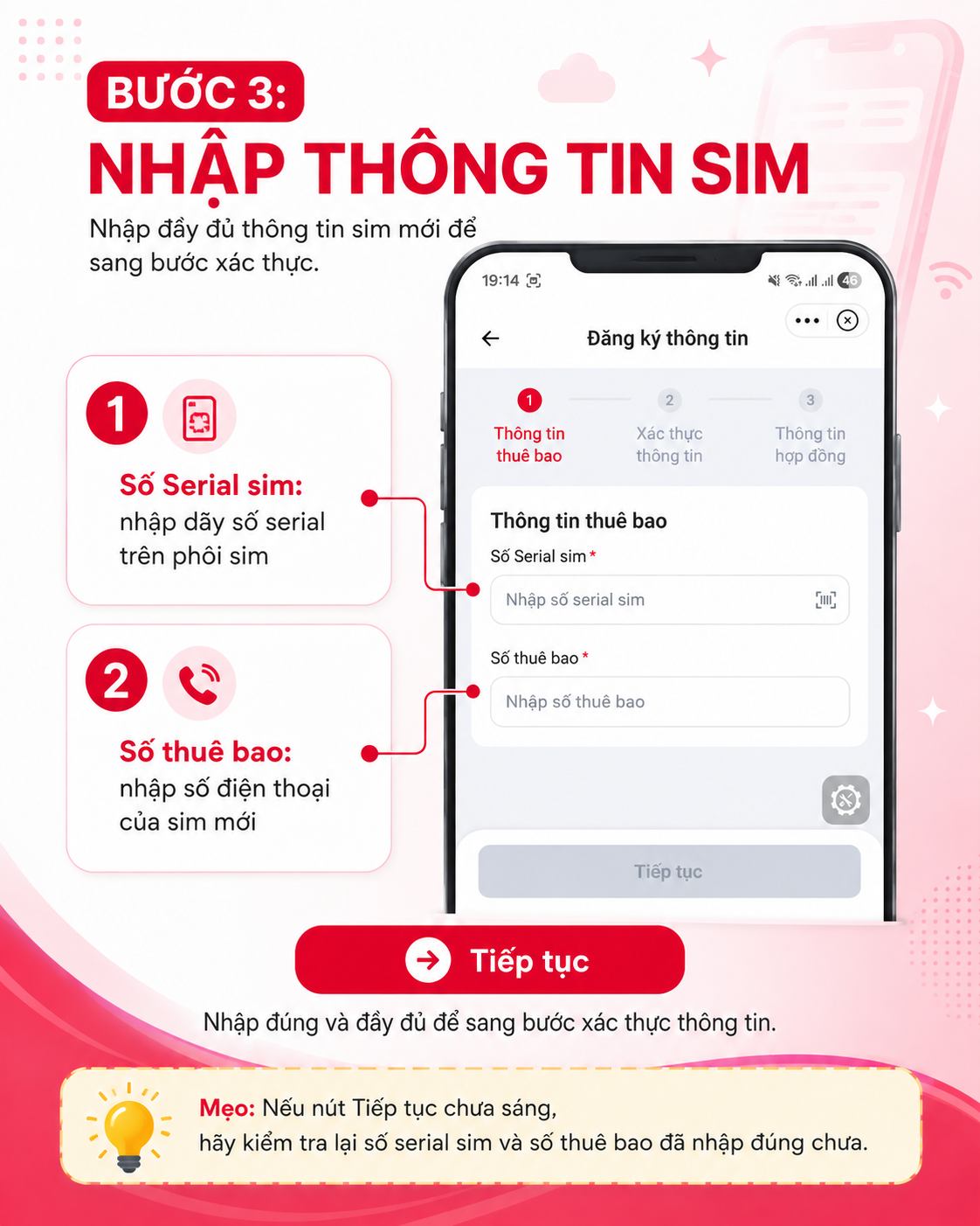 Bước 3 nhập số serial và số thuê bao