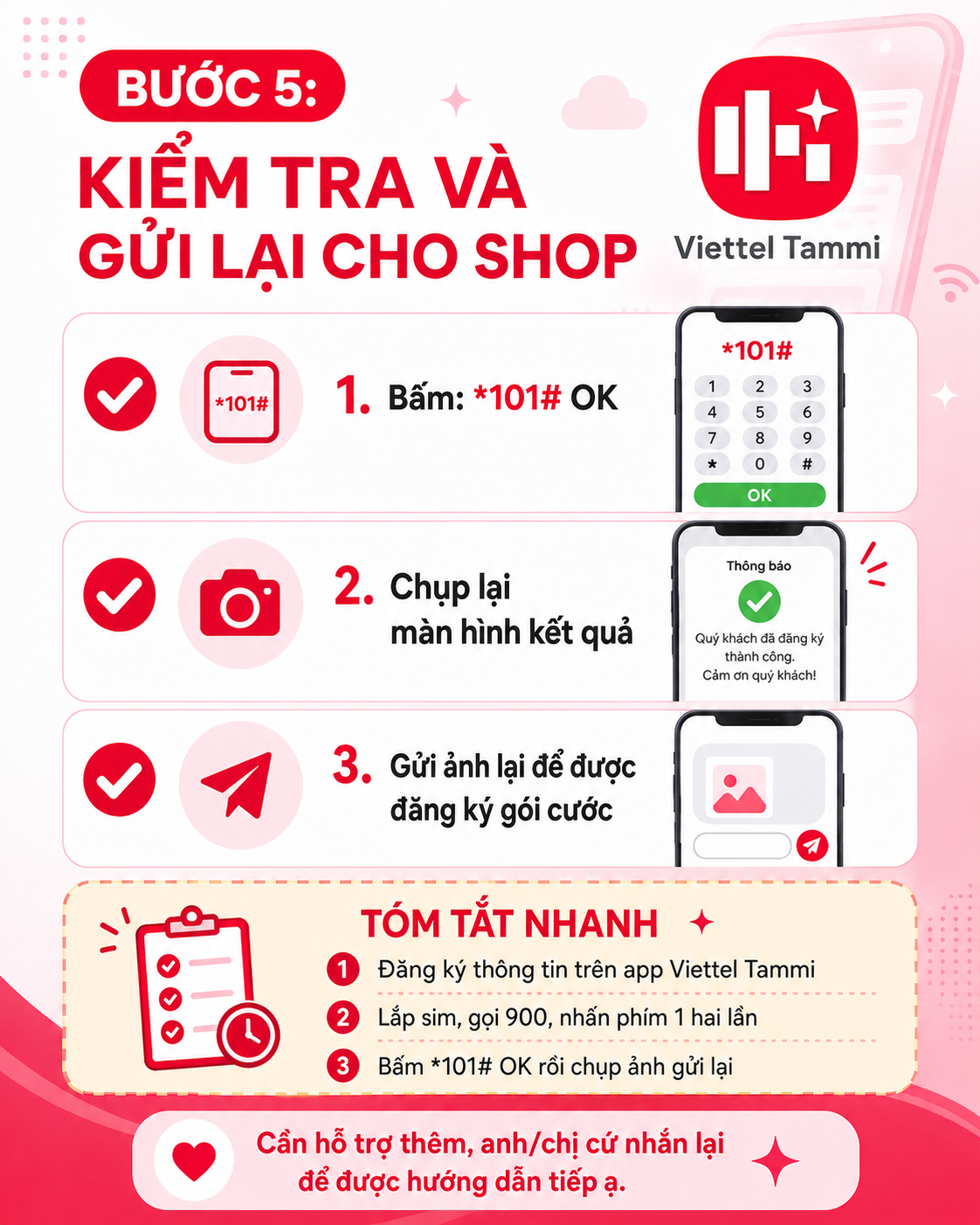 Bước 5 kiểm tra bằng cú pháp *101# và gửi ảnh cho shop
