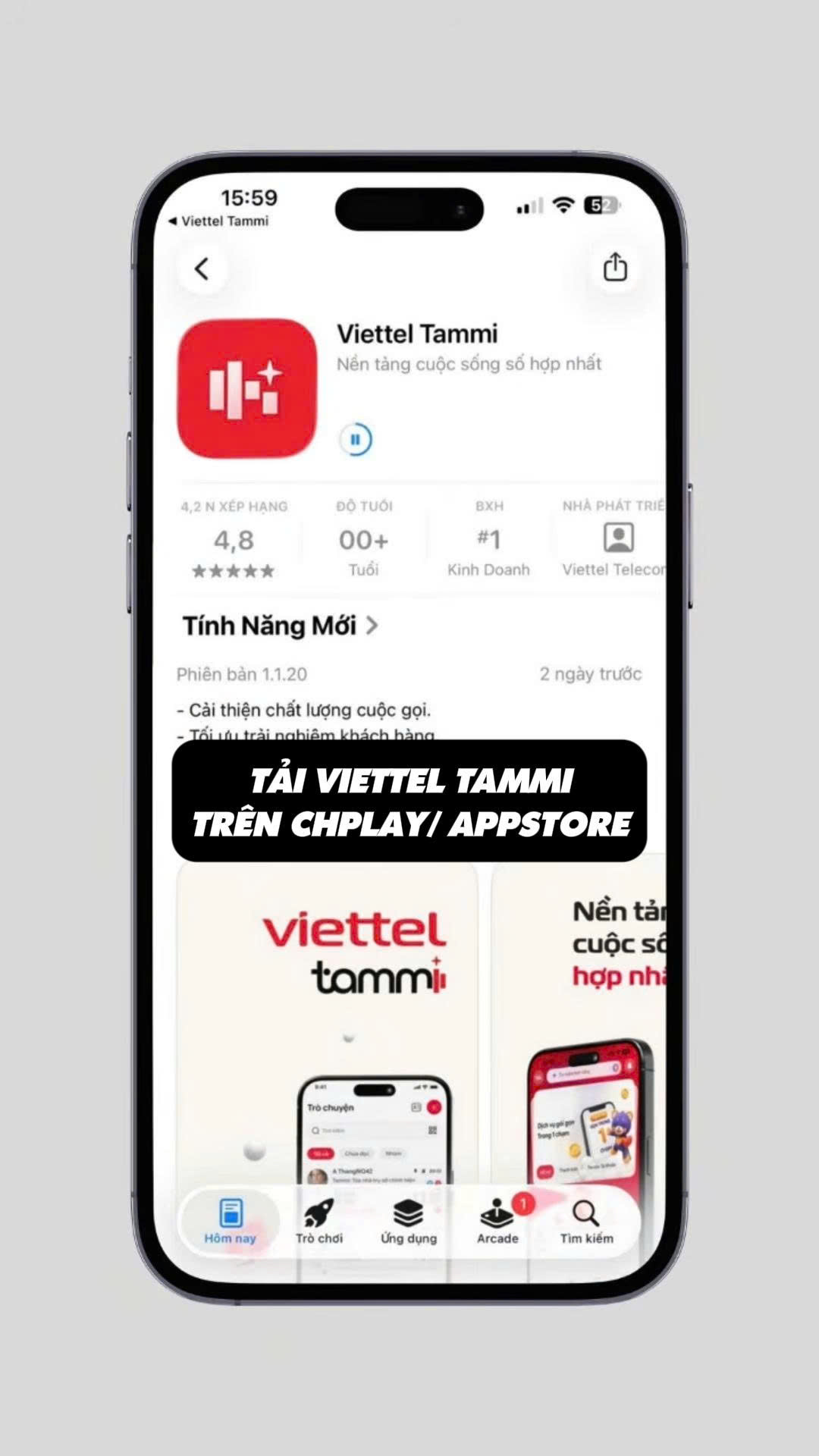 Minh họa bước 1: Tải hoặc cập nhật Viettel Tammi