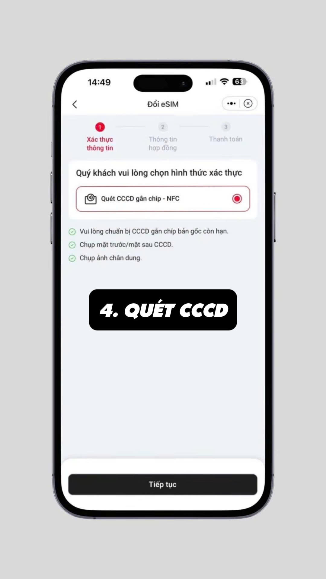 Minh họa bước 4: Xác thực CCCD và khuôn mặt