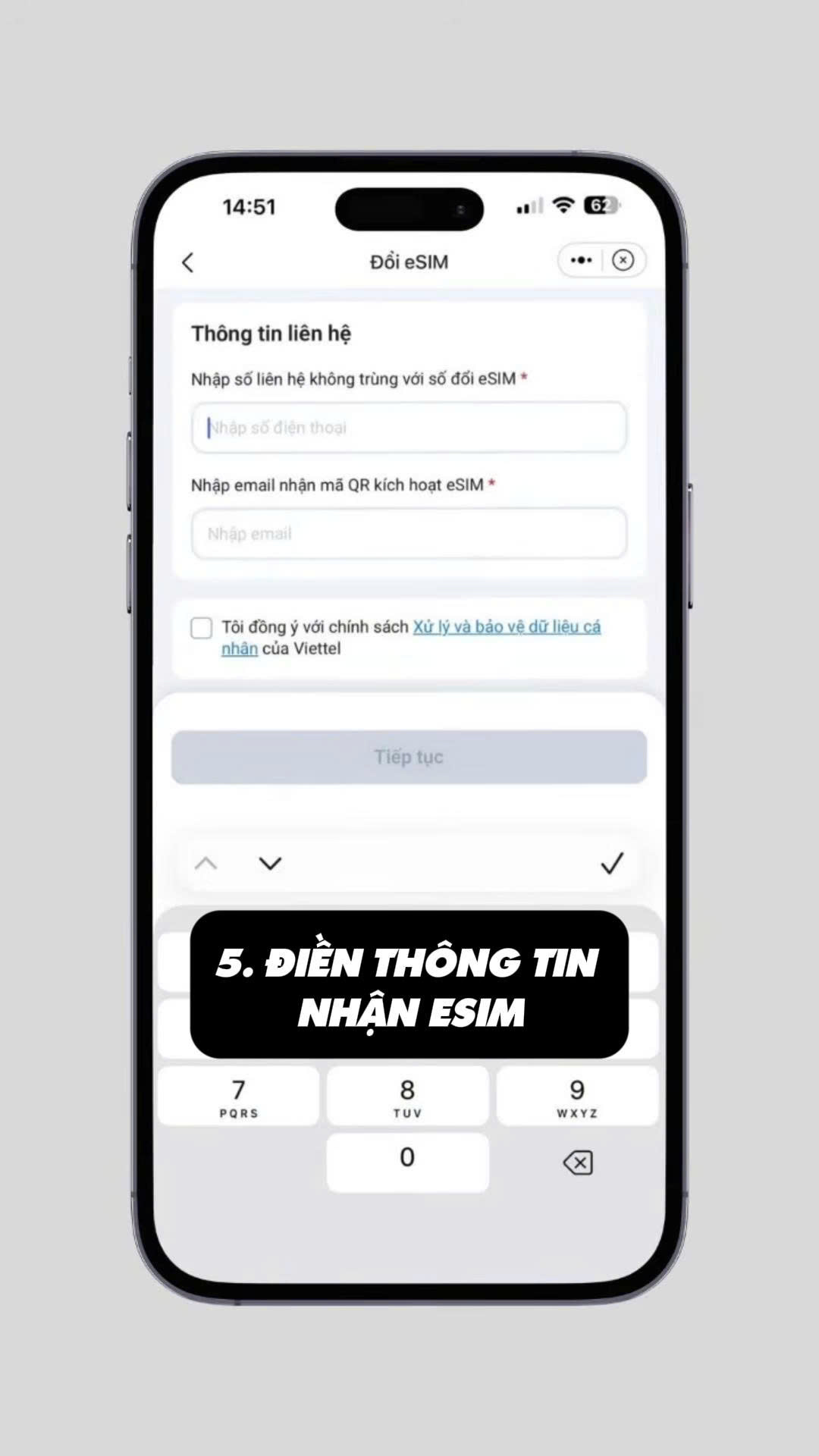 Minh họa bước 5: Điền thông tin nhận eSIM
