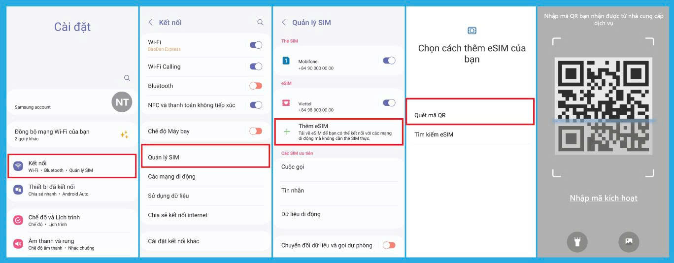 Các bước quét mã QR eSIM trên Android