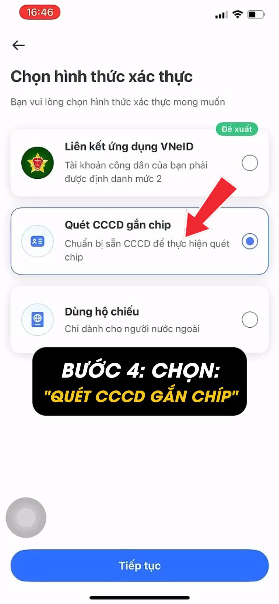 Bước 4: Chọn Quét CCCD gắn chip