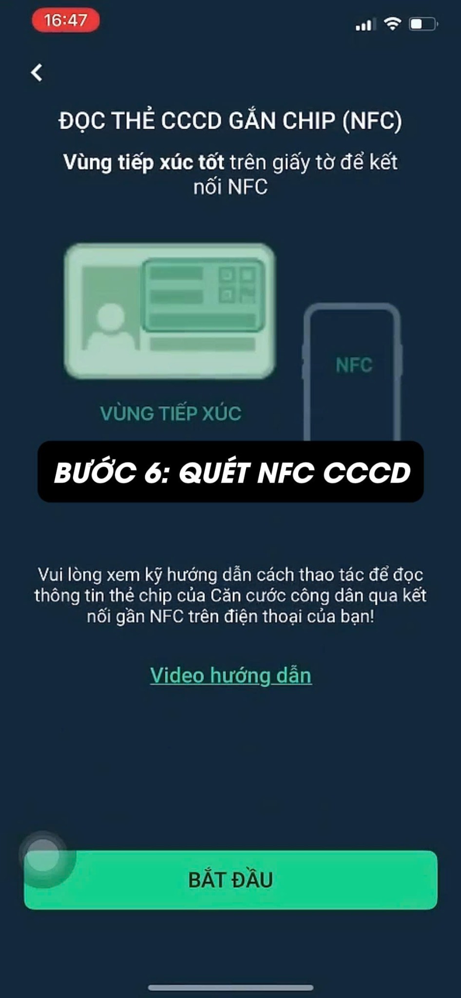 Bước 6: Quét NFC trên CCCD